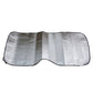 Foldable rear windshield sunshade showing accordion fold and silver reflective foil