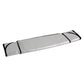 Foldable rear windshield sunshade rolled bundle with silver reflective foil and black ends