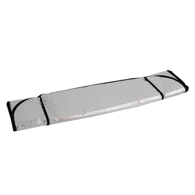 Folded rear windshield sunshade foil roll, reflective silver with black edges
