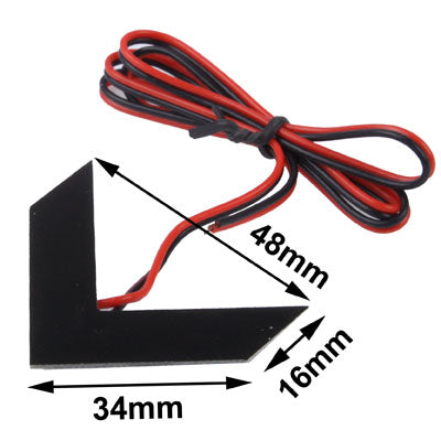 Car side mirror LED arrow light strip pair with red/black wires, size 34mm x 48mm
