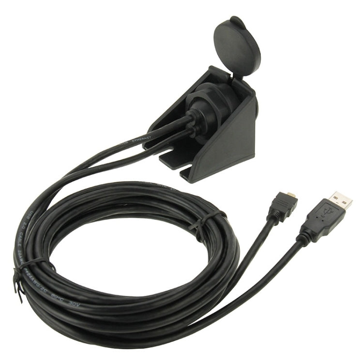 Black car flush-mount adapter cable with housing and USB plus micro HDMI cable ends