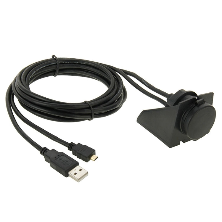 Black adapter cable with flush-mount housing and USB 2.0 to micro HDMI male connectors