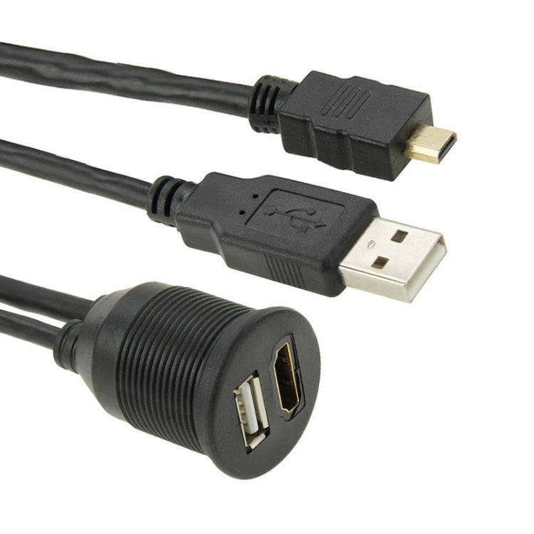 Black adapter cable connectors: USB-A plug and HDMI plug with gold contacts