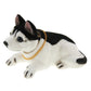 Black-and-white plush husky car decoration with gold chain, side profile lying down