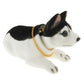Black-and-white plush husky car decoration with gold chain, side view