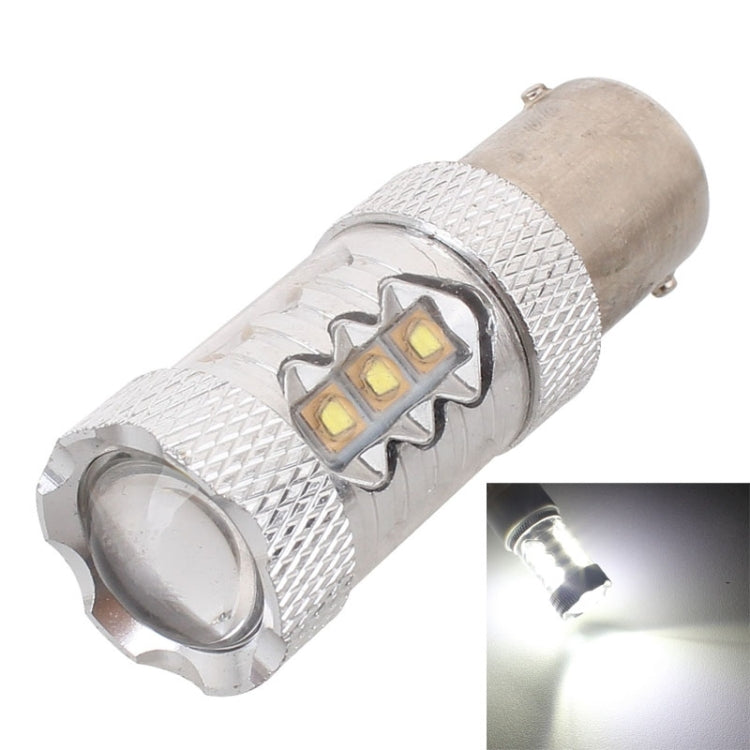 1157 LED brake light bulb with two exposed yellow LED chips in silver housing