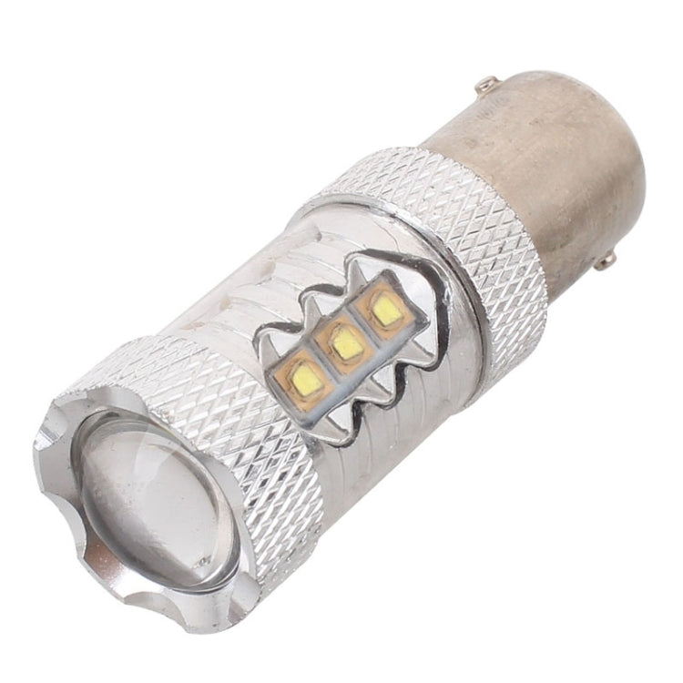 1157 LED brake light bulb with two exposed yellow LED chips and knurled metal body
