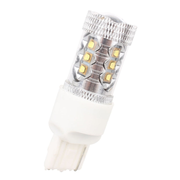 LED fog light bulb side view showing metal LED module and white T20 plug