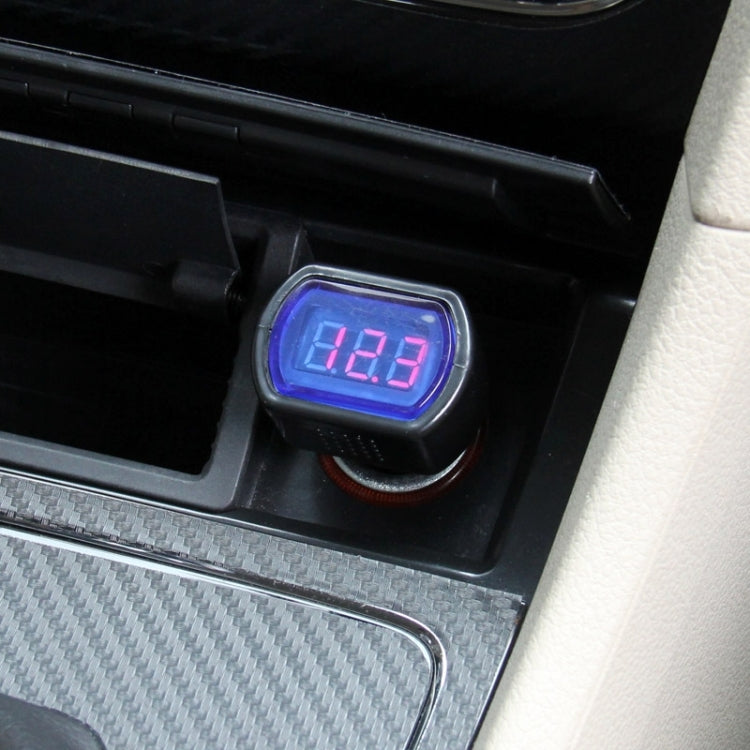 Mini LED voltmeter module with blue backlit digits reading 12.2V