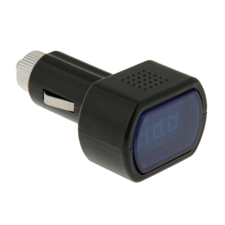 Mini LED voltmeter plug-in with blue digital display and side speaker holes
