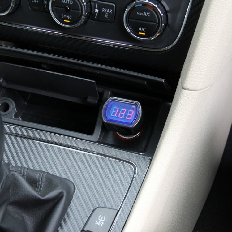 Mini LED voltmeter module with blue backlit digital display in car panel