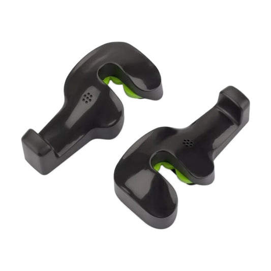 Pair of black hidden car hooks with green inserts