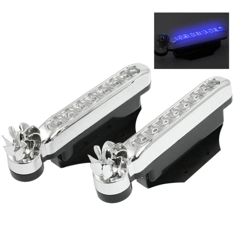 Pair of chrome 8-LED wind-powered car light bulbs with blue LED glow