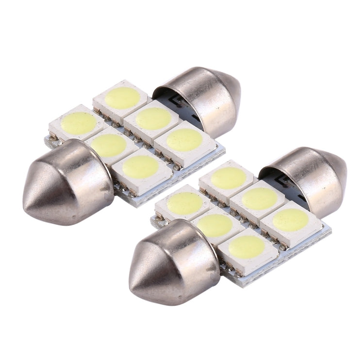 Pair of LED dome bulbs with six yellow LED chips and silver metal caps