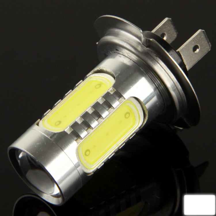 H7 LED fog light bulb with twin COB chips and metal heat sink, white light