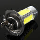 H7 LED fog light bulb with side pins and circular front lens, twin yellow LEDs