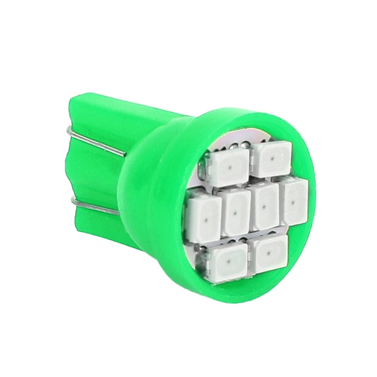 Green LED T10 car signal bulb showing multiple LED chips on base