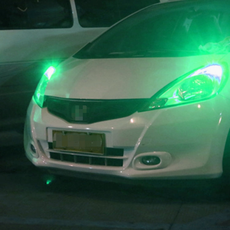 Green LED T10 car signal light illuminating the car front headlamp area