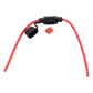 Waterproof fuse holder with red wires, black socket, and visible blade fuse