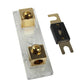 Car fuse distribution block with matching black fuse holder bracket and gold terminals