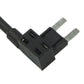 Close-up of black fuse tap base with two metal blades on red cable