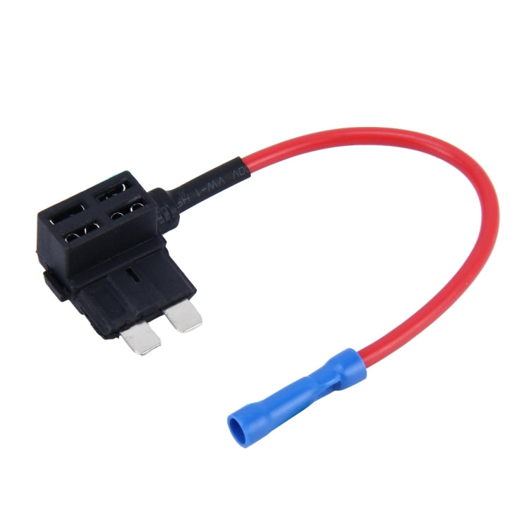 Auto fuse tap adapter with black connector and red wire to blue insulated terminal