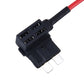 Auto fuse tap adapter with black housing and two metal plug blades