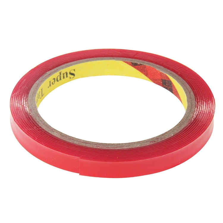 Red adhesive tape roll, top view showing inner ring and textured outer surface