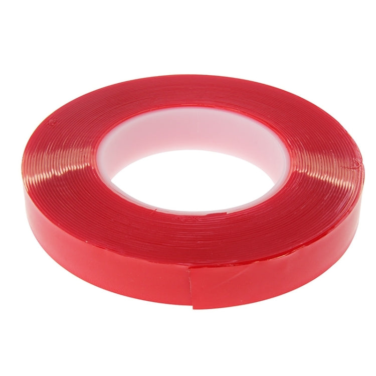 Red double-sided adhesive tape roll, flat top view