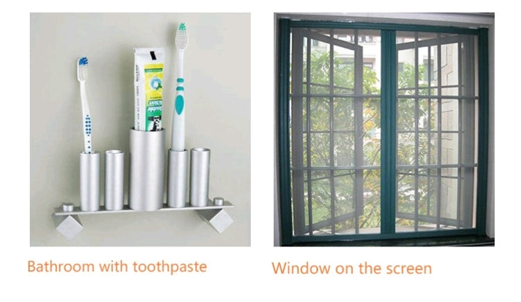 Bathroom and window surfaces with accessories secured by adhesive tape