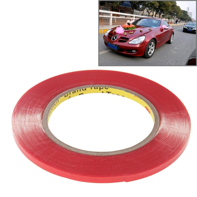 Red double-sided adhesive tape roll with clear center liner, wide 0.6 cm