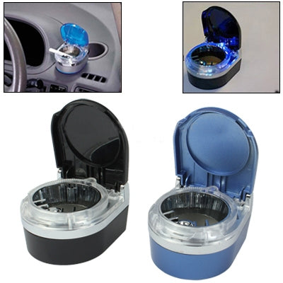 LED car ashtray set: black and blue outer shells with clear ash cup and blue LED glow