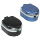 LED car ashtray with clear ash cup, shown in black and blue shell colors