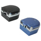 LED car cigarette ashtray, black and blue compact units with hinged lid and clear cup