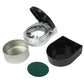 LED car ashtray open with clear cup, plus spare base parts in silver and black