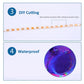 Flexible LED strip light with cut points and waterproof sealing shown in detail