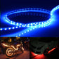 Dark blue flexible LED car strip lights glowing along the 45 cm strip length
