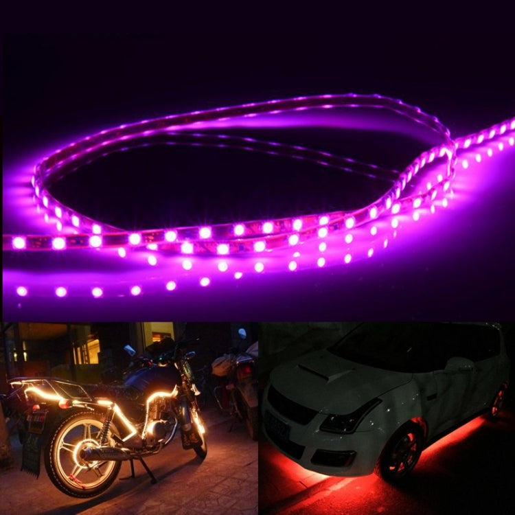 Flow style LED car strip lights, pink/purple glow, flexible waterproof strips