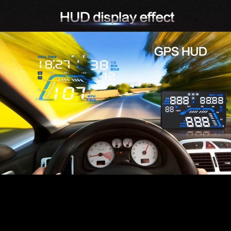 Car HUD GPS display projecting speed data overlay toward the windshield