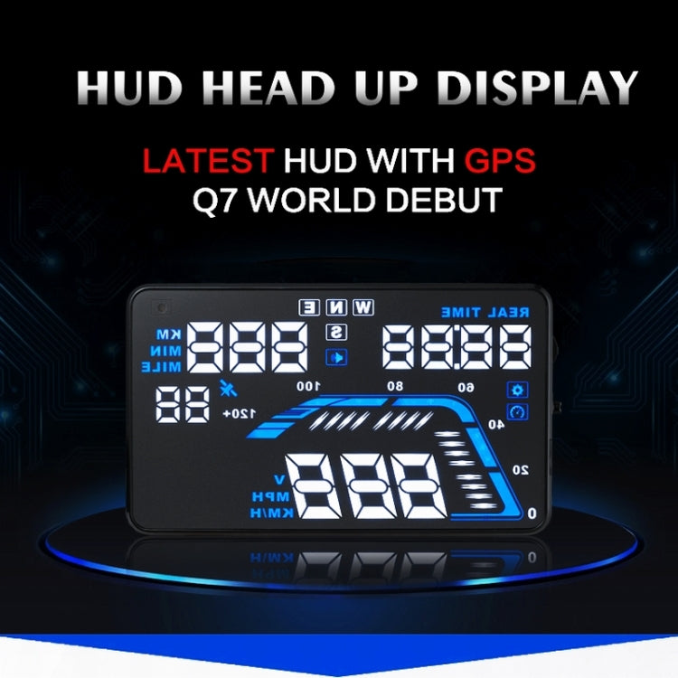 Car HUD head-up display showing blue digital numbers on a black screen