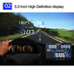 Car windshield HUD head-up display overlay with blue digital speed and time readouts