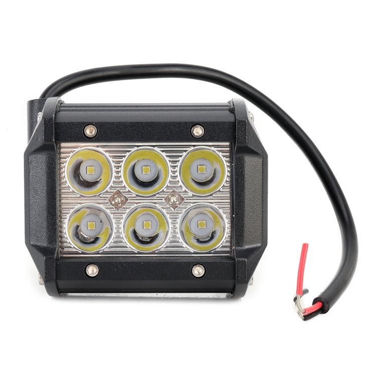 6-LED LED work light with black frame and front diode panel, wired connection.