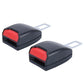 Set of black seat belt extension buckles with red PRESS release pads and two metal clips