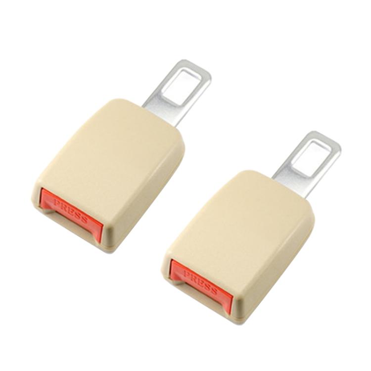 Khaki seat belt extension buckle set with red PRESS release pads and two metal clips