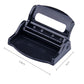 Black car seat belt adjuster clamp with open lid and rectangular slot