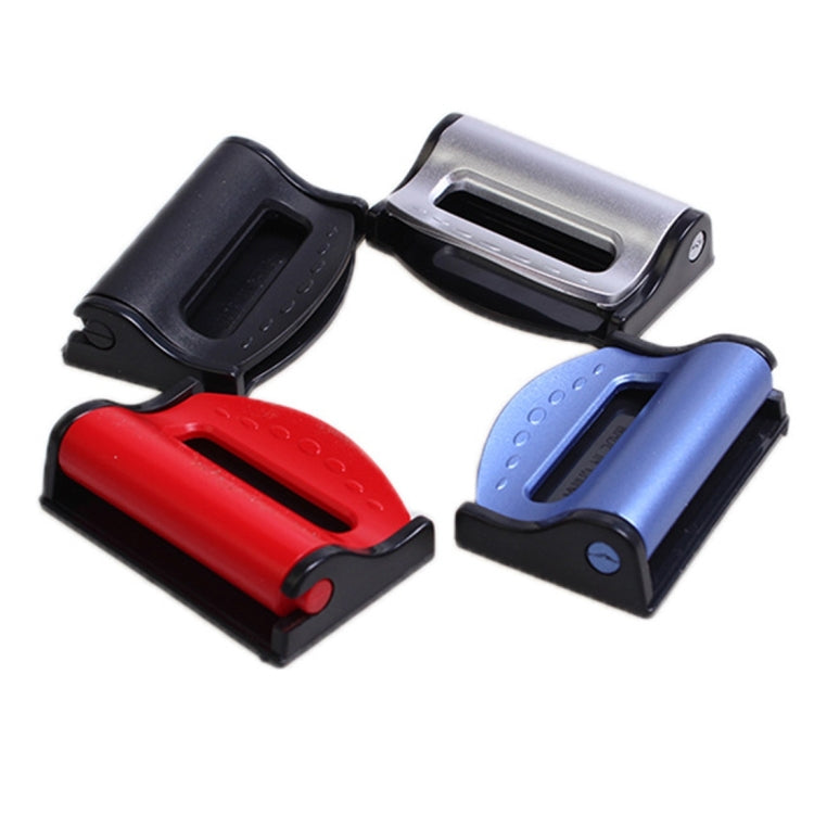 Color set of car seat belt adjuster clamps: red, blue, black, and silver