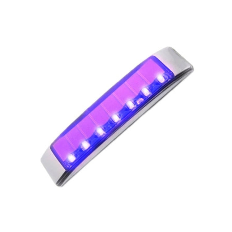 Solar LED anti-collision decorative light bar with purple-blue glowing LEDs in chrome frame