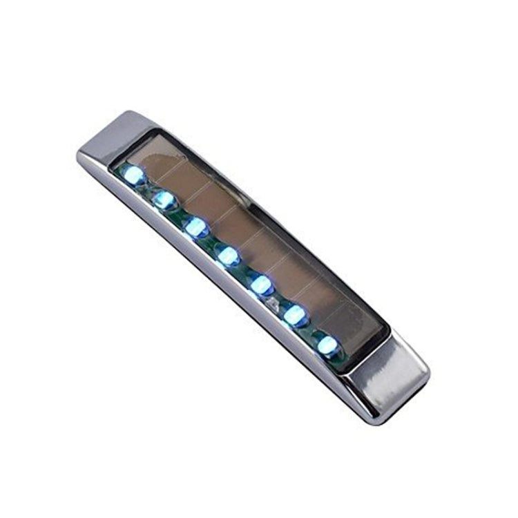 Solar LED anti-collision decorative light bar with blue-green glowing LEDs in chrome housing