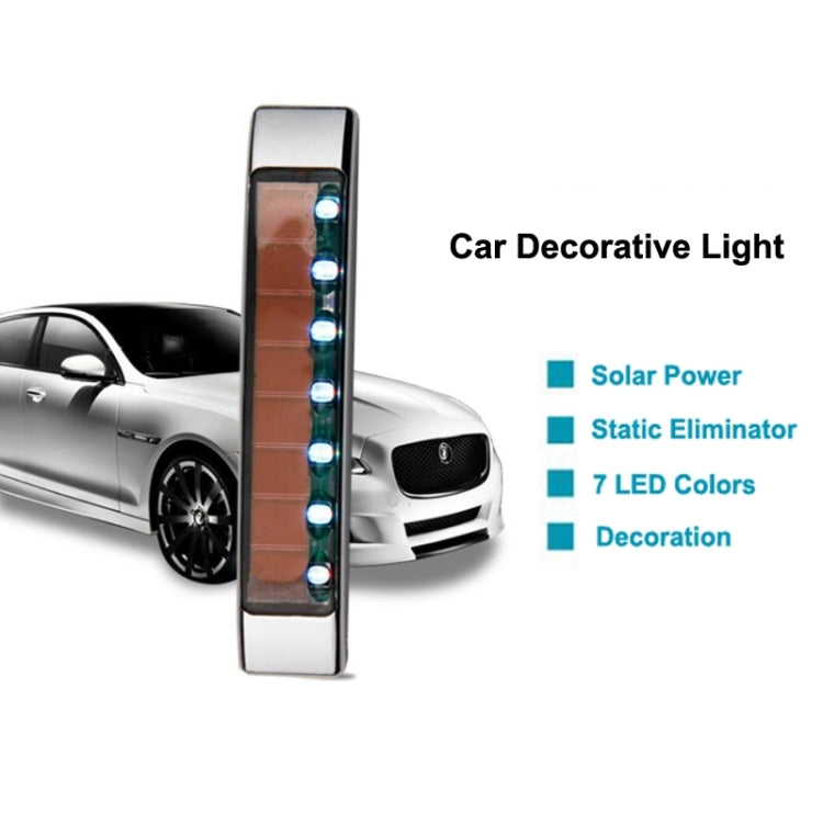 Vertical solar LED anti-collision decorative light bar with glowing LEDs in chrome frame