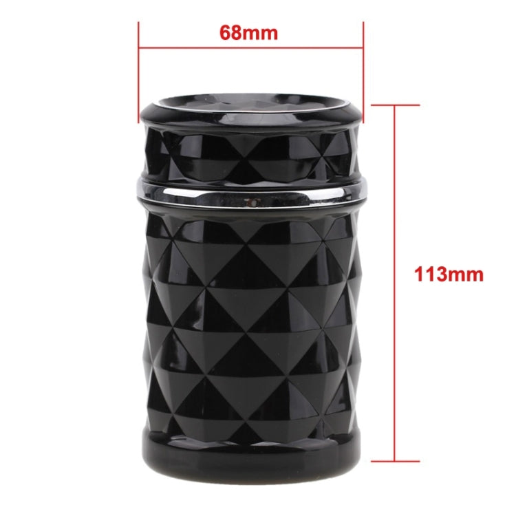 Black diamond-pattern car ashtray size diagram with diameter and height dimensions